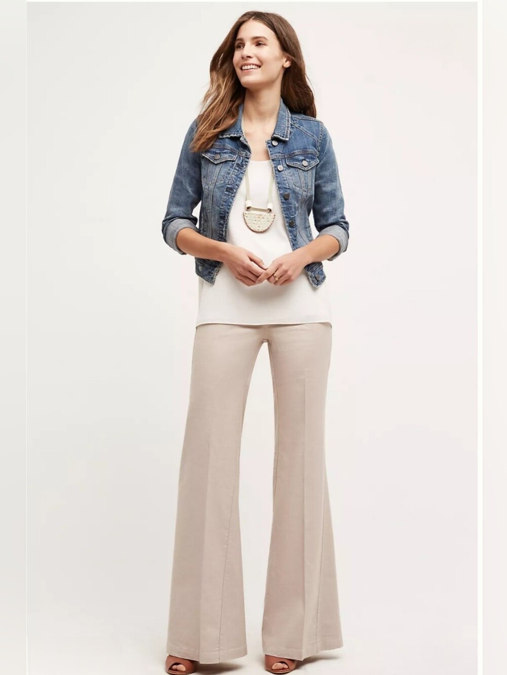 Level 99 Women’s Wide Leg Jeans in Beige Sz 26. Linen Blend Neutral Casual New
